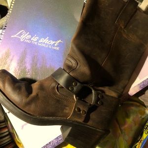 Genuine Leather Harness Boots